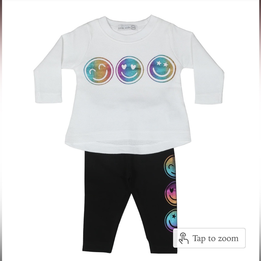 Little mish white and Black Emoji Outfit Set